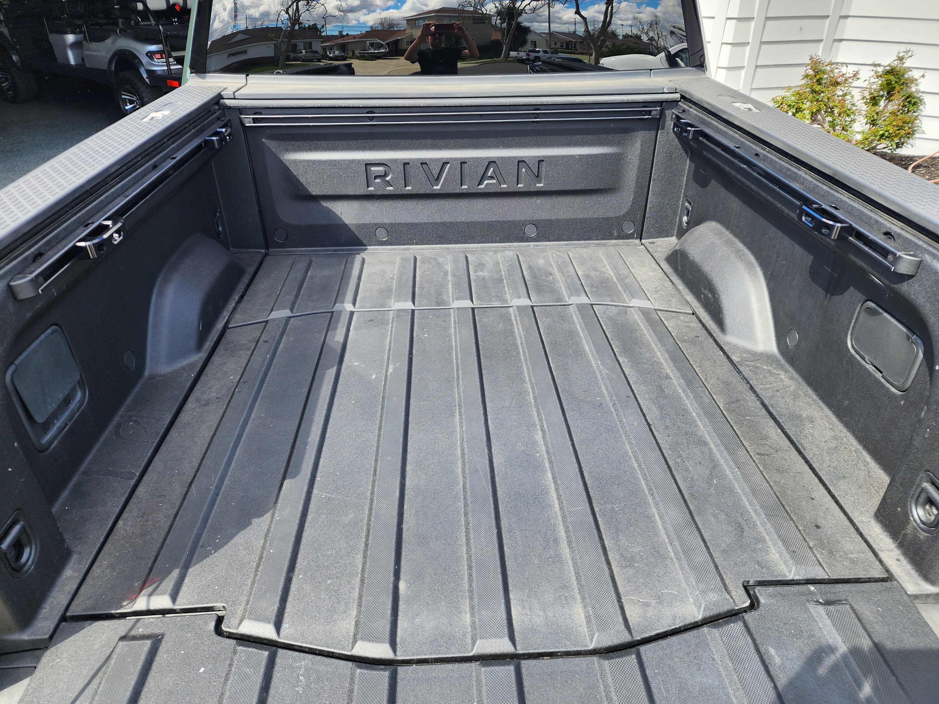 Rivian R1T R1S R1T bed tie down rails installed (adopted from Tacoma) 20230226_125131