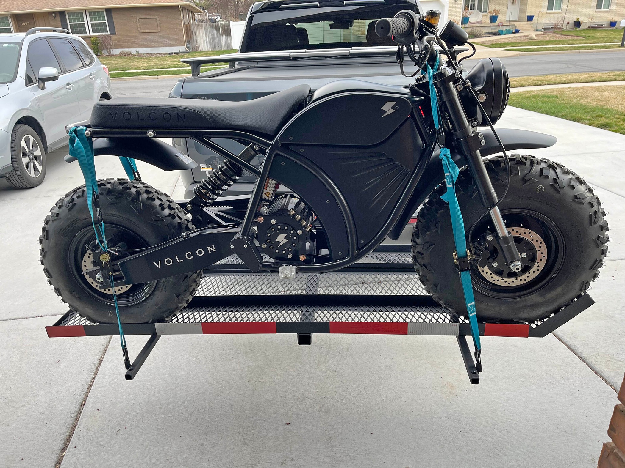 Rivian R1T R1S First trip out with the Motorcycle! Transported on welded hitch mount carrier 2024-03-23 08.35.06