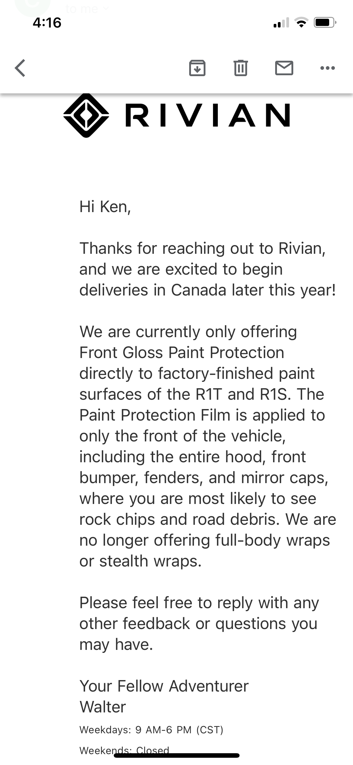 Rivian R1T R1S XPEL Paint Protection Film PPF now available option in Rivian configurator! 7295B5BB-528B-4E09-AB0E-AADFD8062111