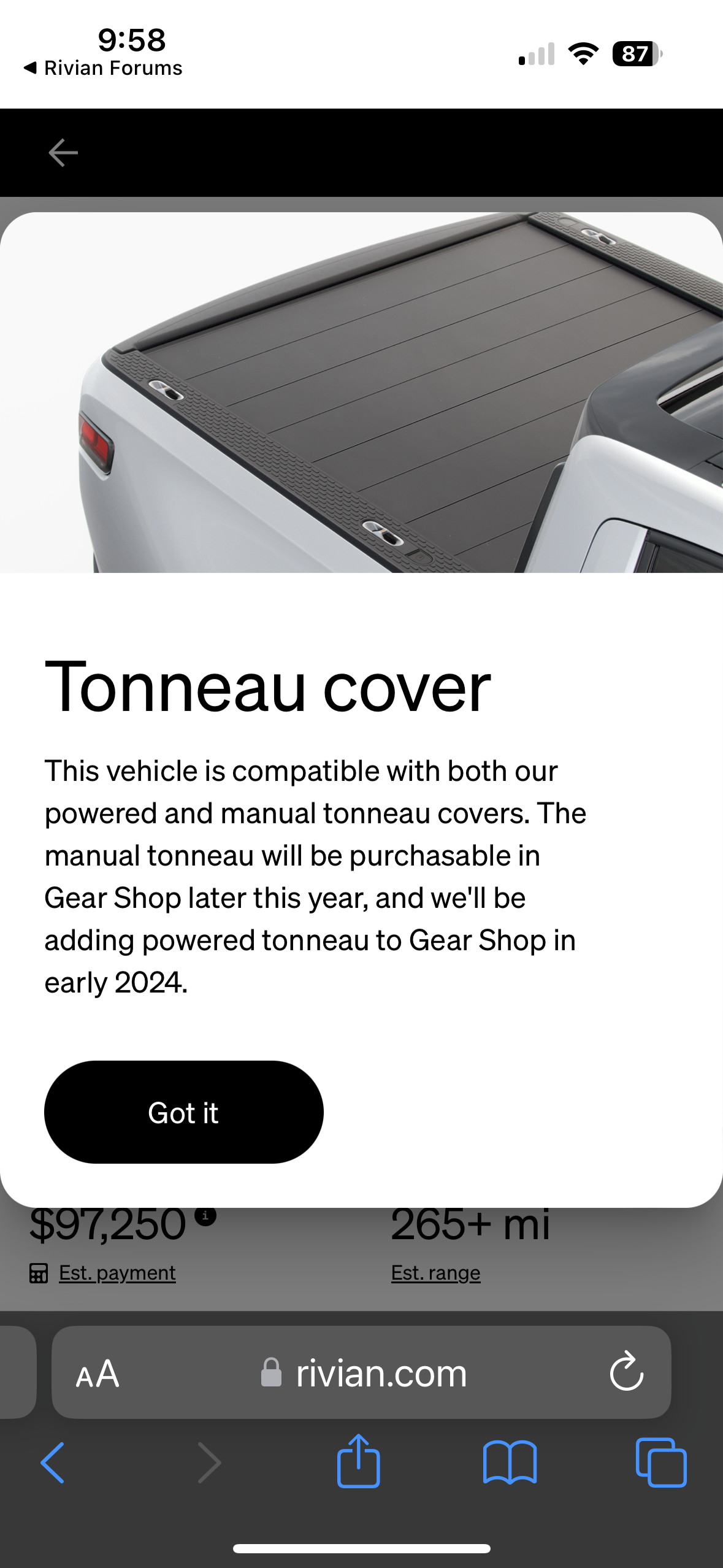 Rivian R1T R1S Discovered that R1T Powered Tonneau Available in Gear Shop Early 2024?! IMG_2955