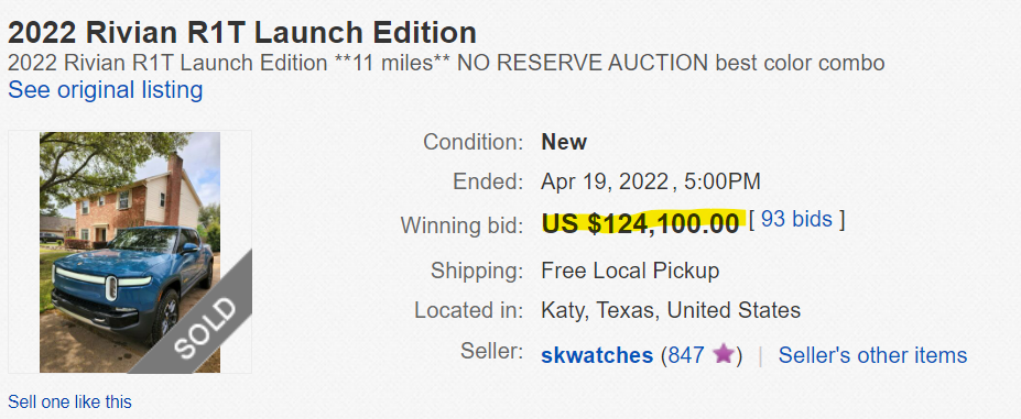 Rivian R1T R1S R1T No-Reserve auction on eBay Motors ends soon Screenshot 2022-04-19 170205
