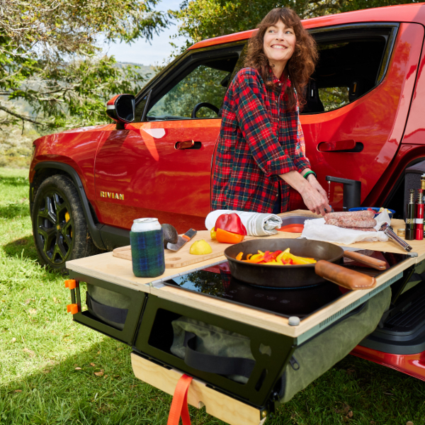 Rivian R1T R1S Introducing the redesigned Gear Sled and Overland Kitchen for R1T (by Thunderbolt Adventure)! smaller square v2 kitchen with food