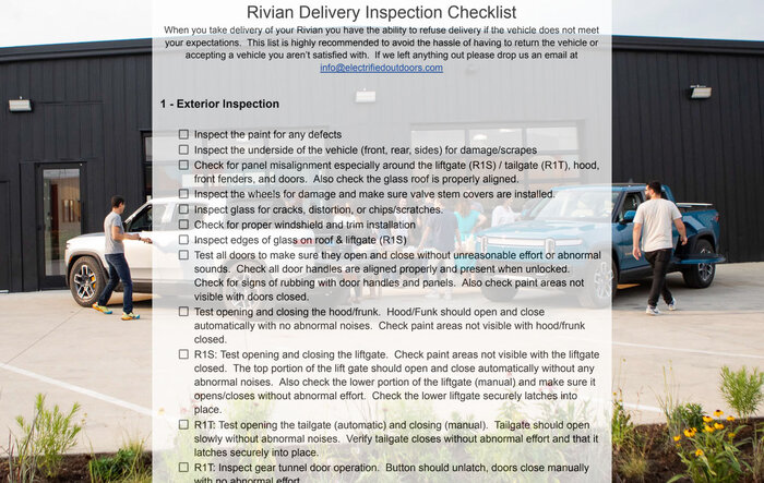 Rivian R1S & R1T Delivery Checklist
