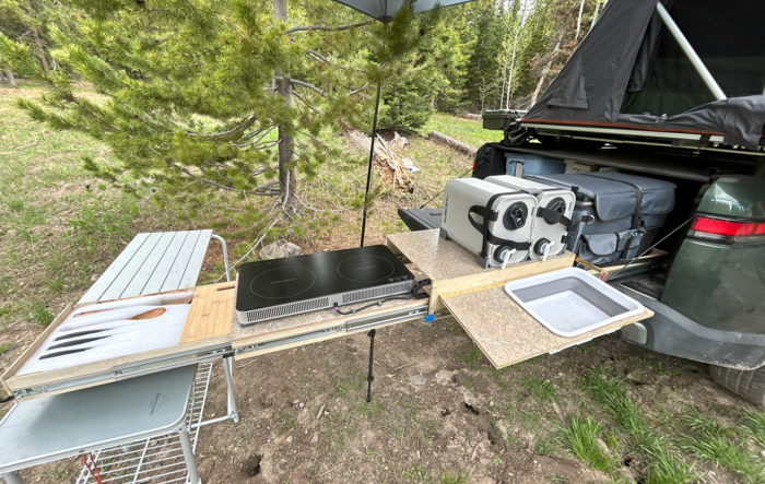 Camping with my custom pullout camp kitchen!