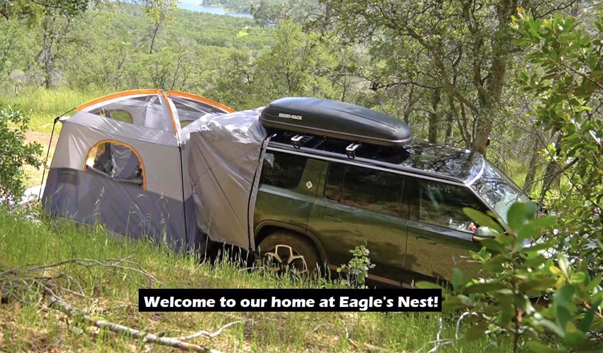 Camping (Overlanding?) with Rivian Crossbars, cargo box, and 